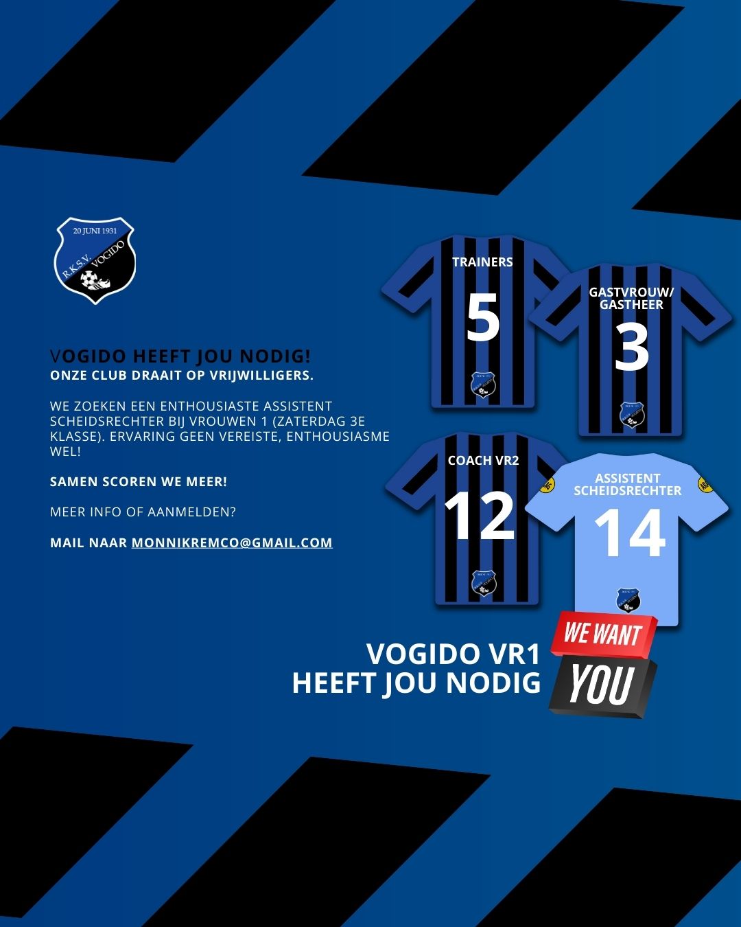 Vrouwen 1 zoekt assistent-scheidsrechter